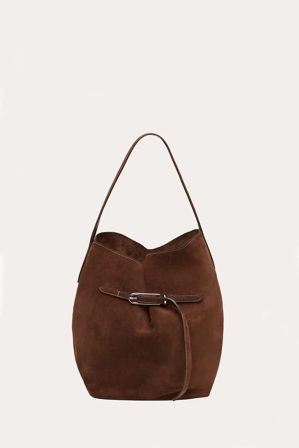 Belted Bucket Bag Large Dark Brown Suede sold by Little Liffner