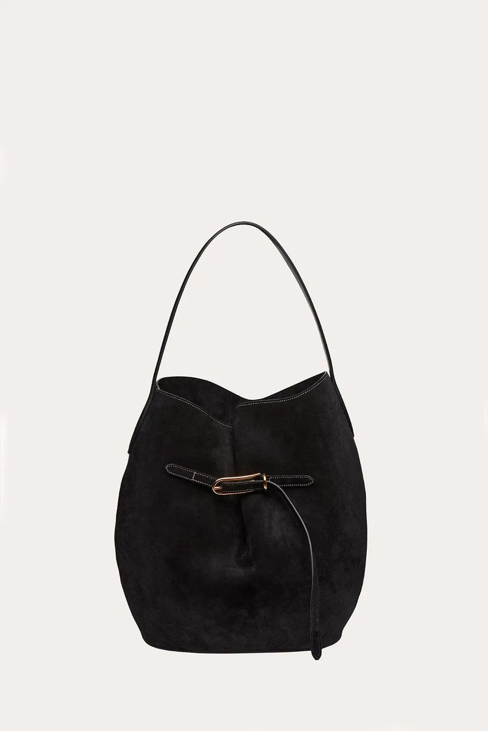 Belted Bucket Bag Large Black Suede sold by Little Liffner