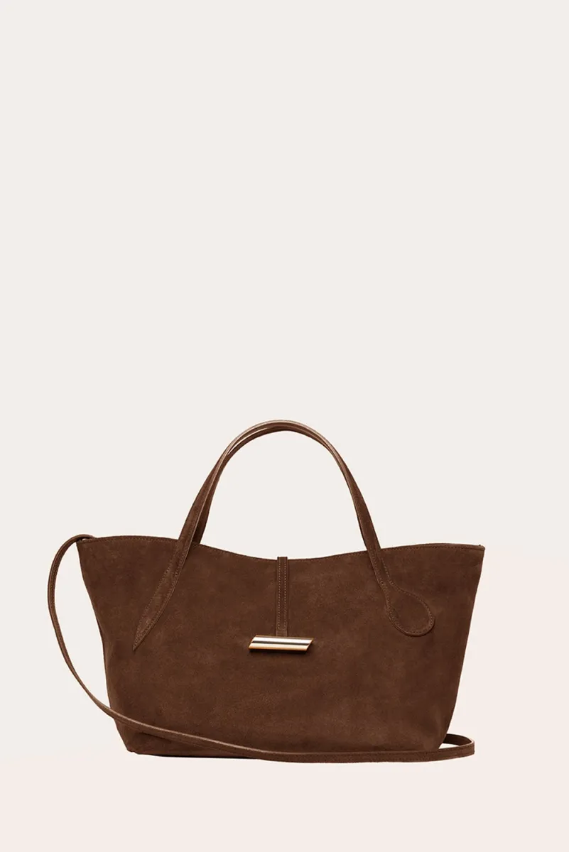 Petite Penne Tote Suede Dark Brown sold by Little Liffner