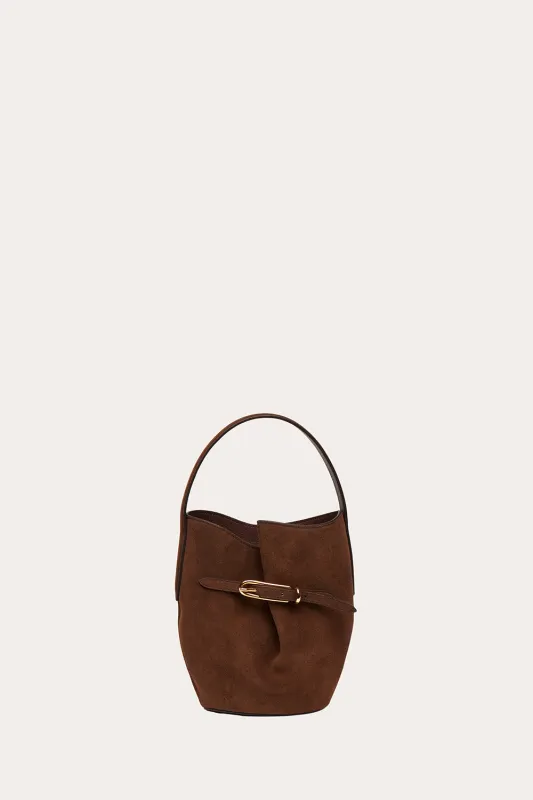 Belted Bucket Bag Mini Dark Brown Suede sold by Little Liffner