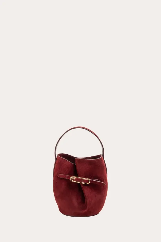 Belted Bucket Bag Mini Maroon Suede sold by Little Liffner