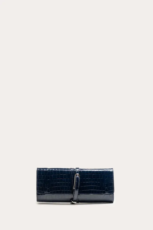 Belted Clutch Navy Croc sold by Little Liffner