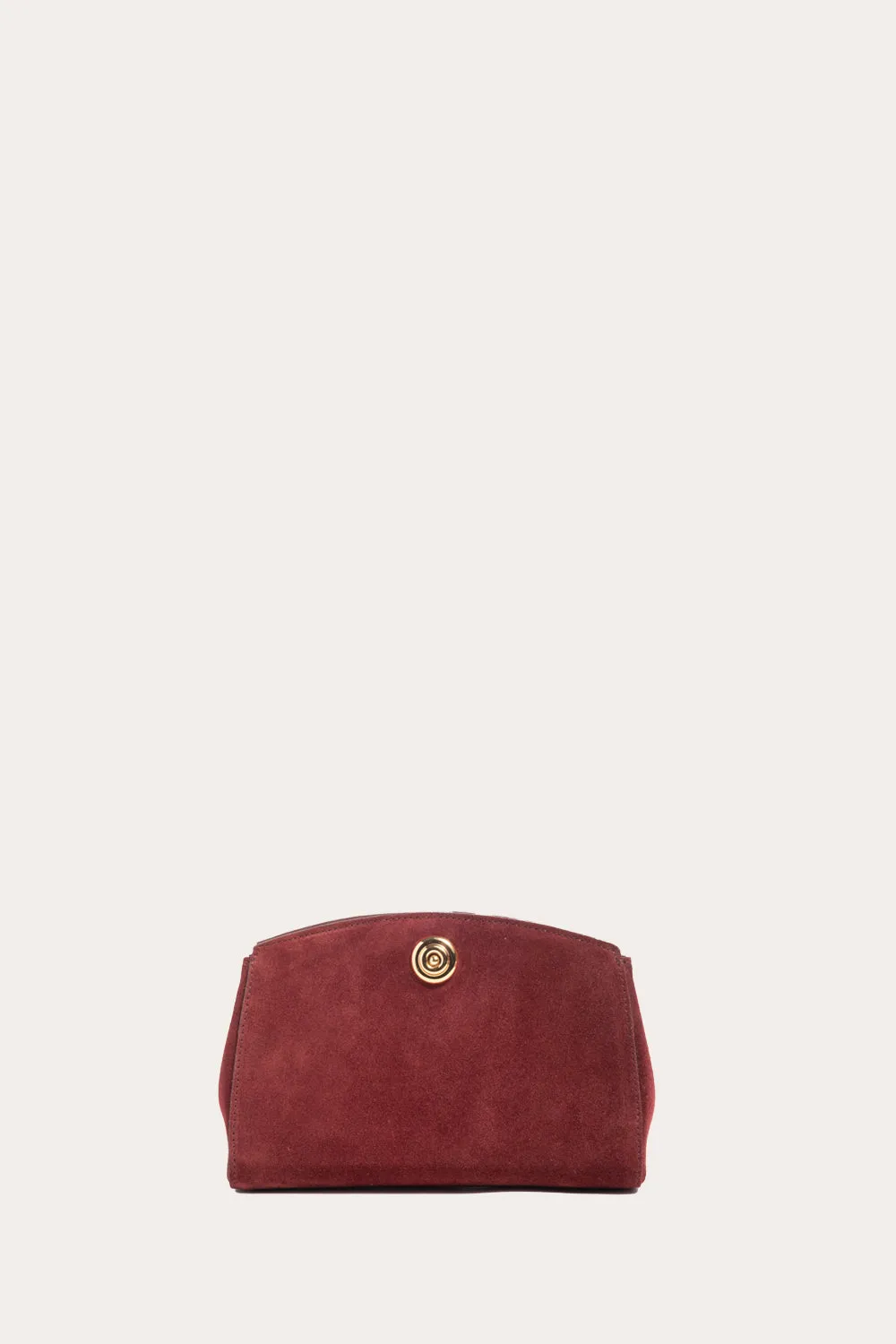 Pushlock Clutch Maroon Suede sold by Little Liffner