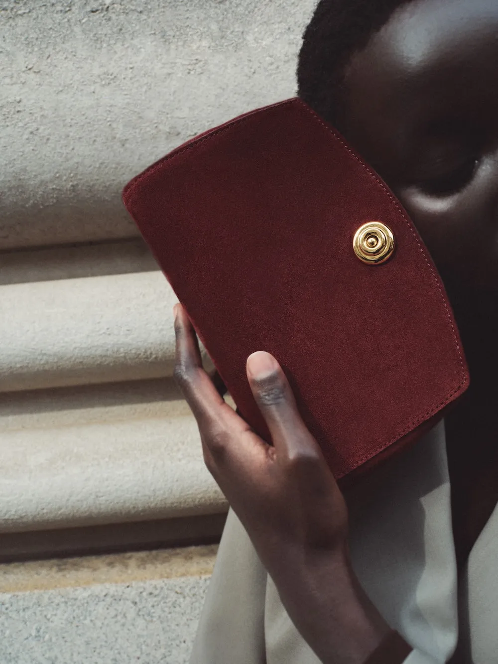 Pushlock Clutch Maroon Suede sold by Little Liffner product image thumbnail 2