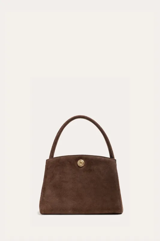 Pushlock Lady Bag Dark Brown Suede sold by Little Liffner