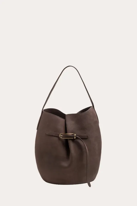 Belted Bucket Bag Large Dark Brown Grained sold by Little Liffner