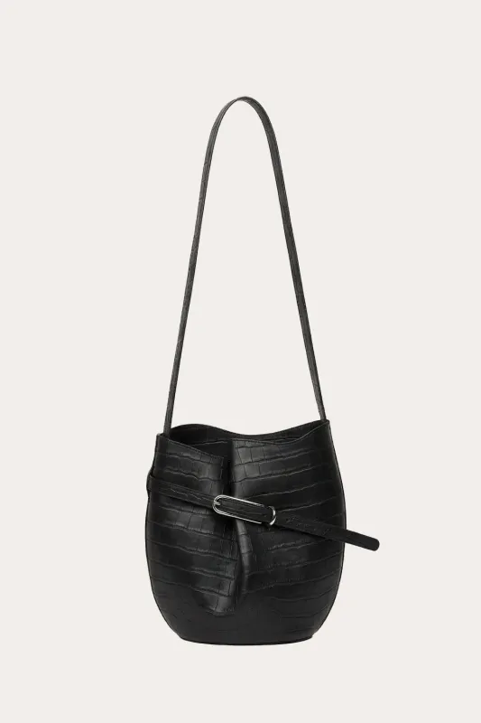 Belted Bucket Bag Black Croc made by Little Liffner