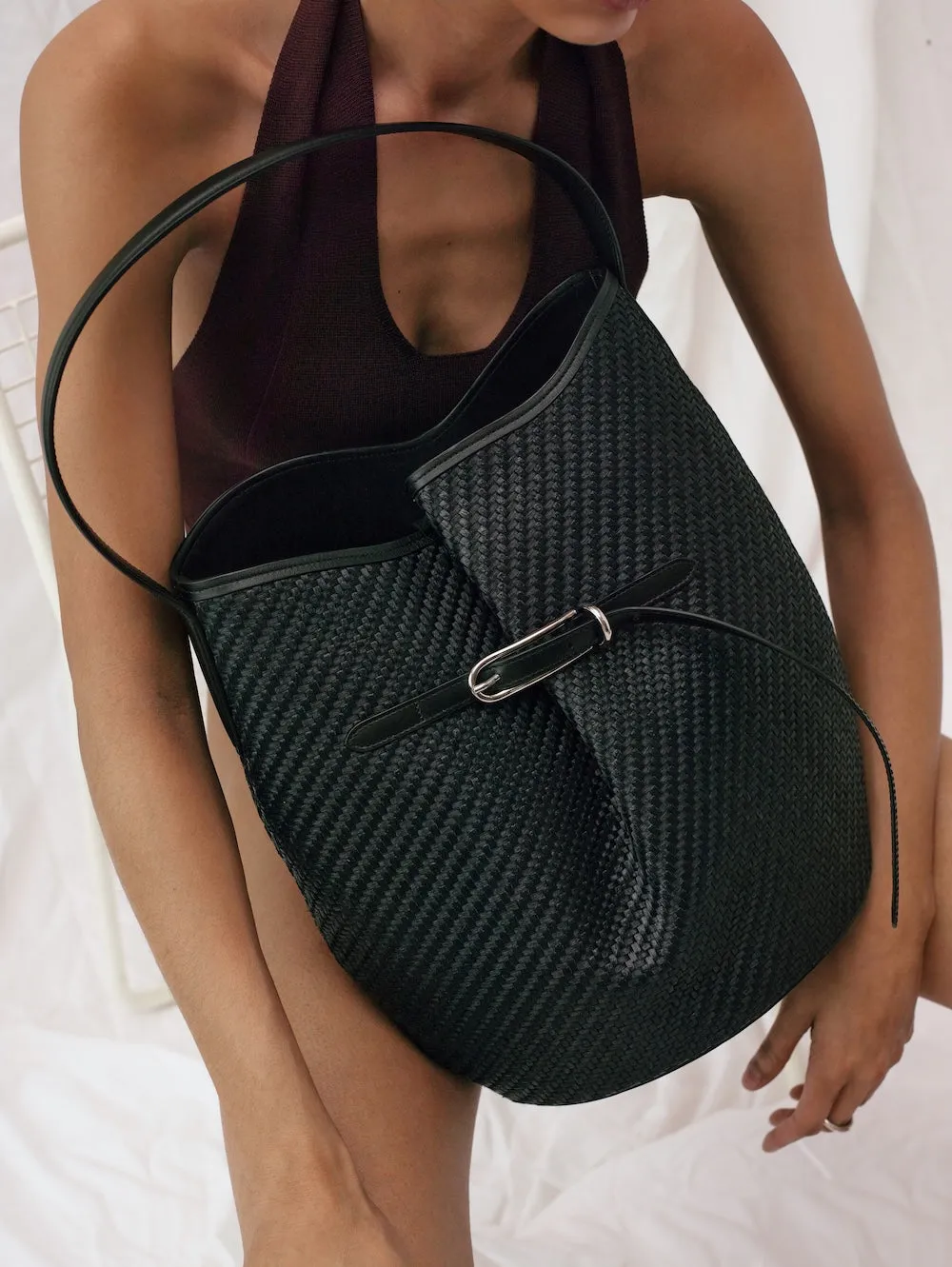 Belted Bucket Bag Large Black Raffia sold by Little Liffner product image thumbnail 2