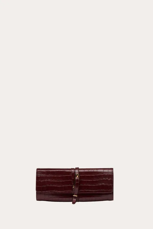 Belted Clutch Burgundy Croc made by Liffner