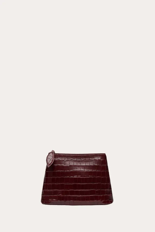 Zip Clutch Burgundy Croc made by Liffner