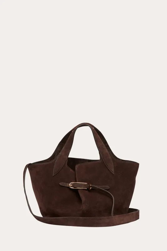 Belted Tote Mini Dark Brown Suede made by Liffner