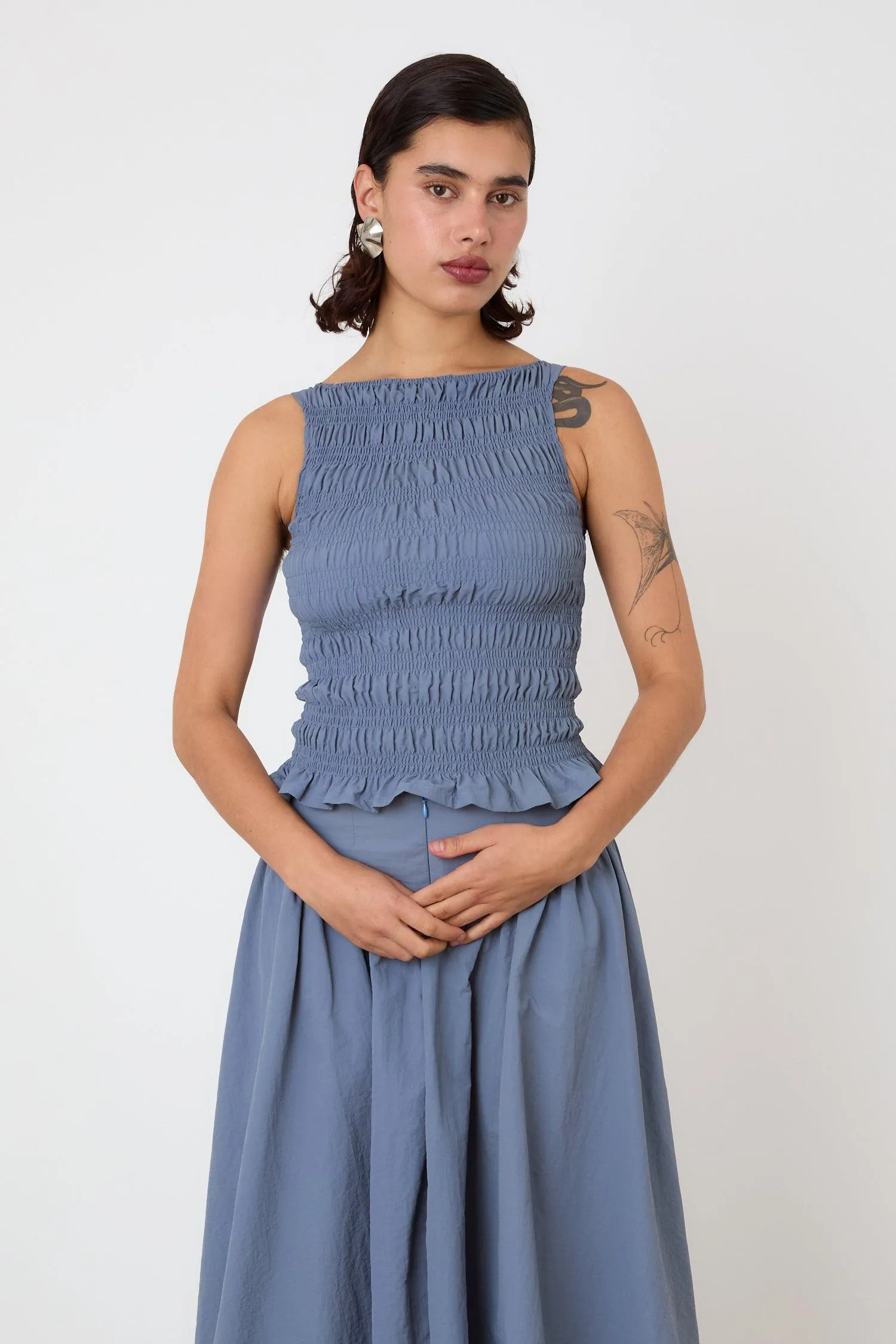 The Deba Top, Denim Blue sold by Peachy Den