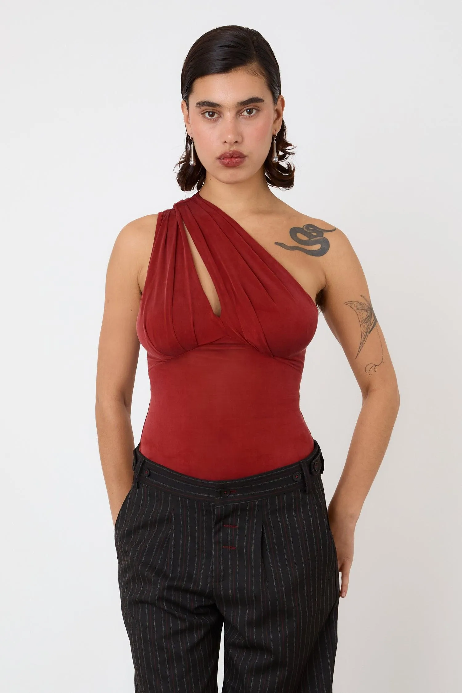 The Kylie Asymmetric Top, Redsandstone sold by Peachy Den