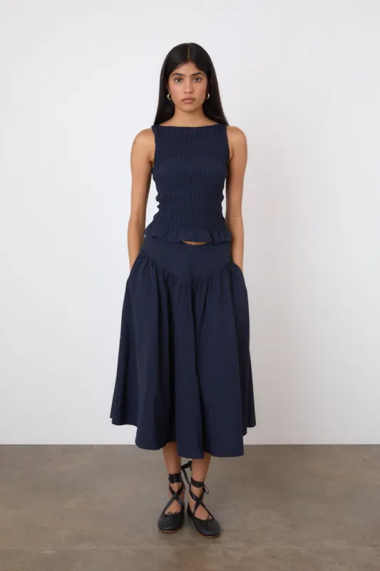 The Deba Midi Skirt, Midnight sold by Peachy Den