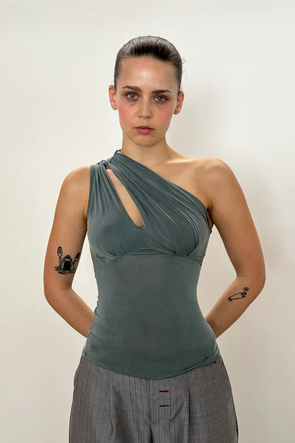 Kylie Asymmetric Top, Sea Salt sold by Peachy Den