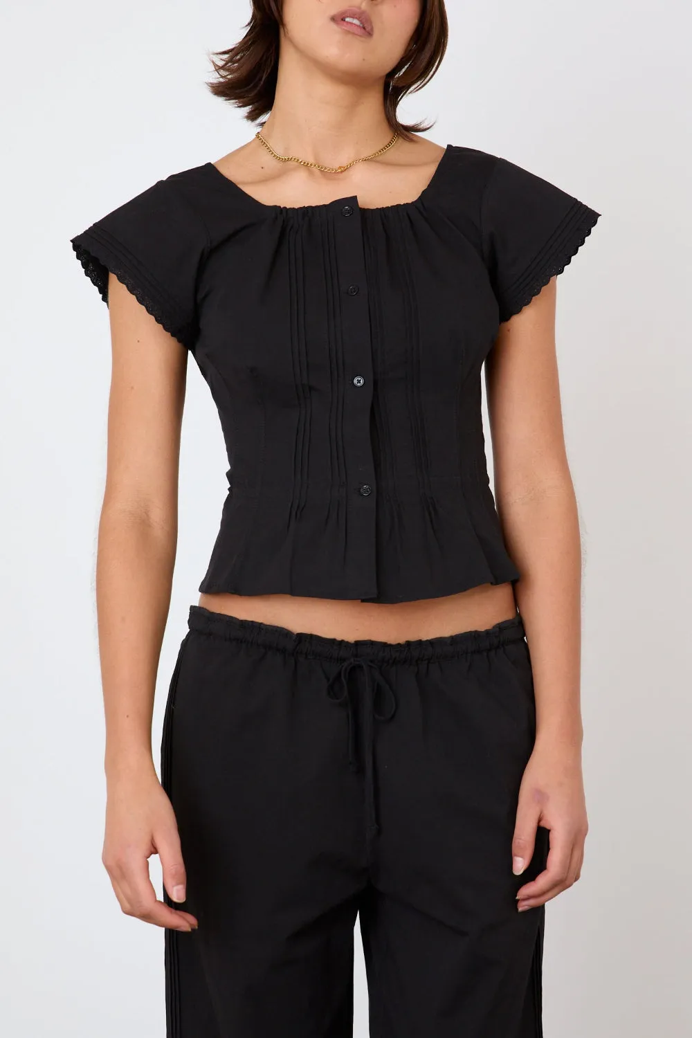 The Renee Blouse, Onyx sold by Peachy Den