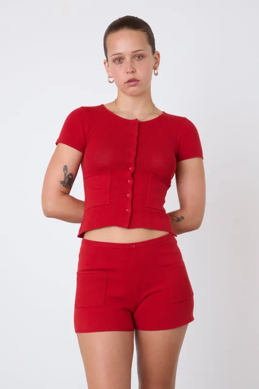 The Marie Knit Shorts, Jam sold by Peachy Den