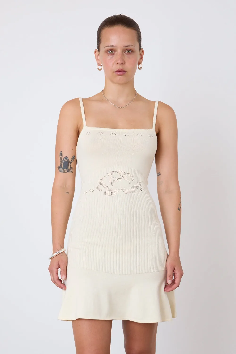 The Marie Knit Mini Dress, Cream sold by Peachy Den