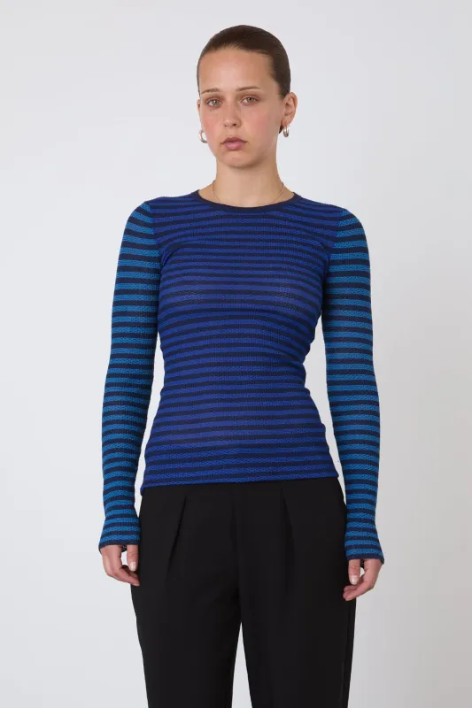 The Elise Stripe Long Sleeve Top, Navy Stripe sold by Peachy Den