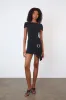 The Amelia Bandeau Mini Dress, Graphite sold by Peachy Den