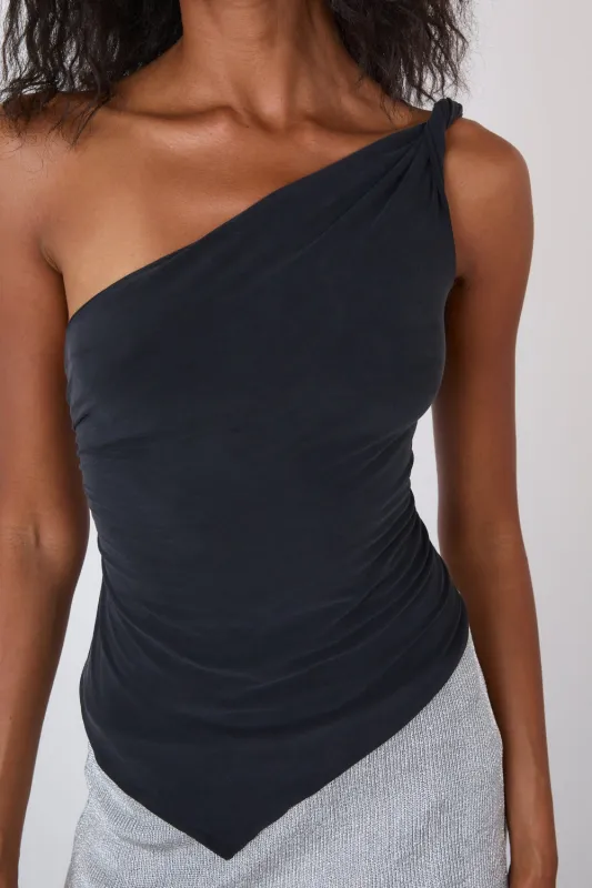 The Amelia One Shoulder Top, Graphite sold by Peachy Den