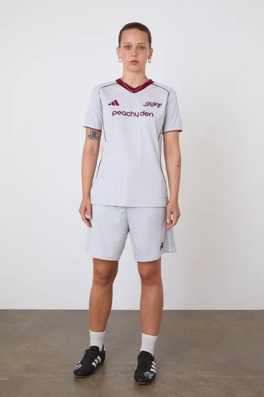 The Peachy FC x Adidas Home Shorts, Silver sold by Peachy Den