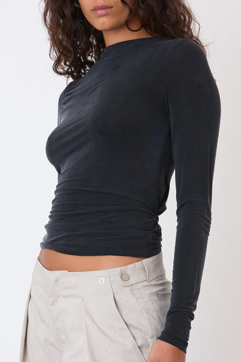The Kylie Long Sleeve Top, Graphite sold by Peachy Den