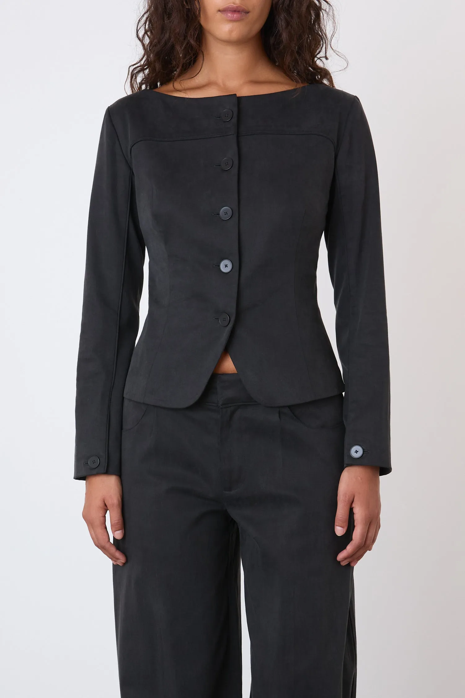 The Bardot Top, Onyx sold by Peachy Den