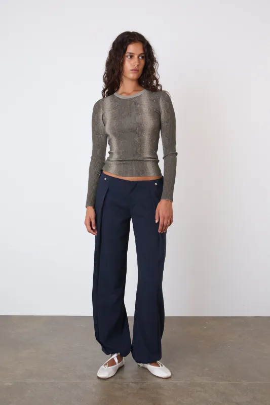 The Lola Drawcord Trousers, Navy sold by Peachy Den