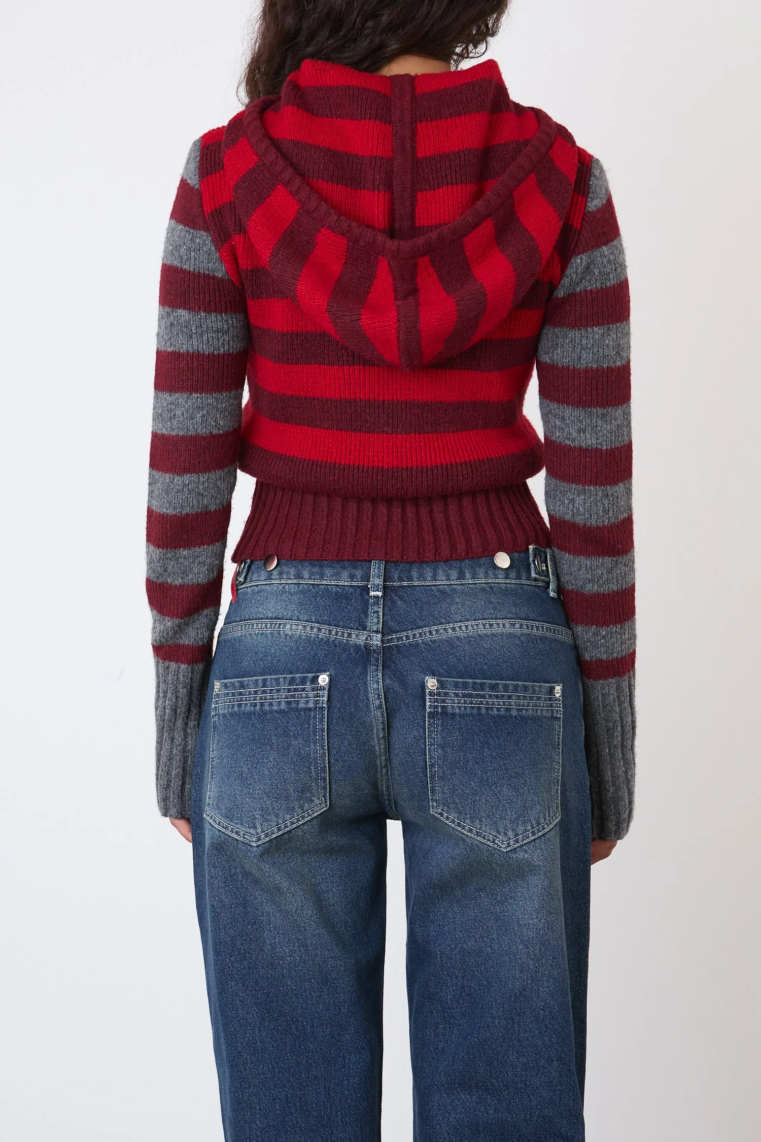 The Anita Knitted Hoodie, Burgundy Stripe sold by Peachy Den product image thumbnail 5