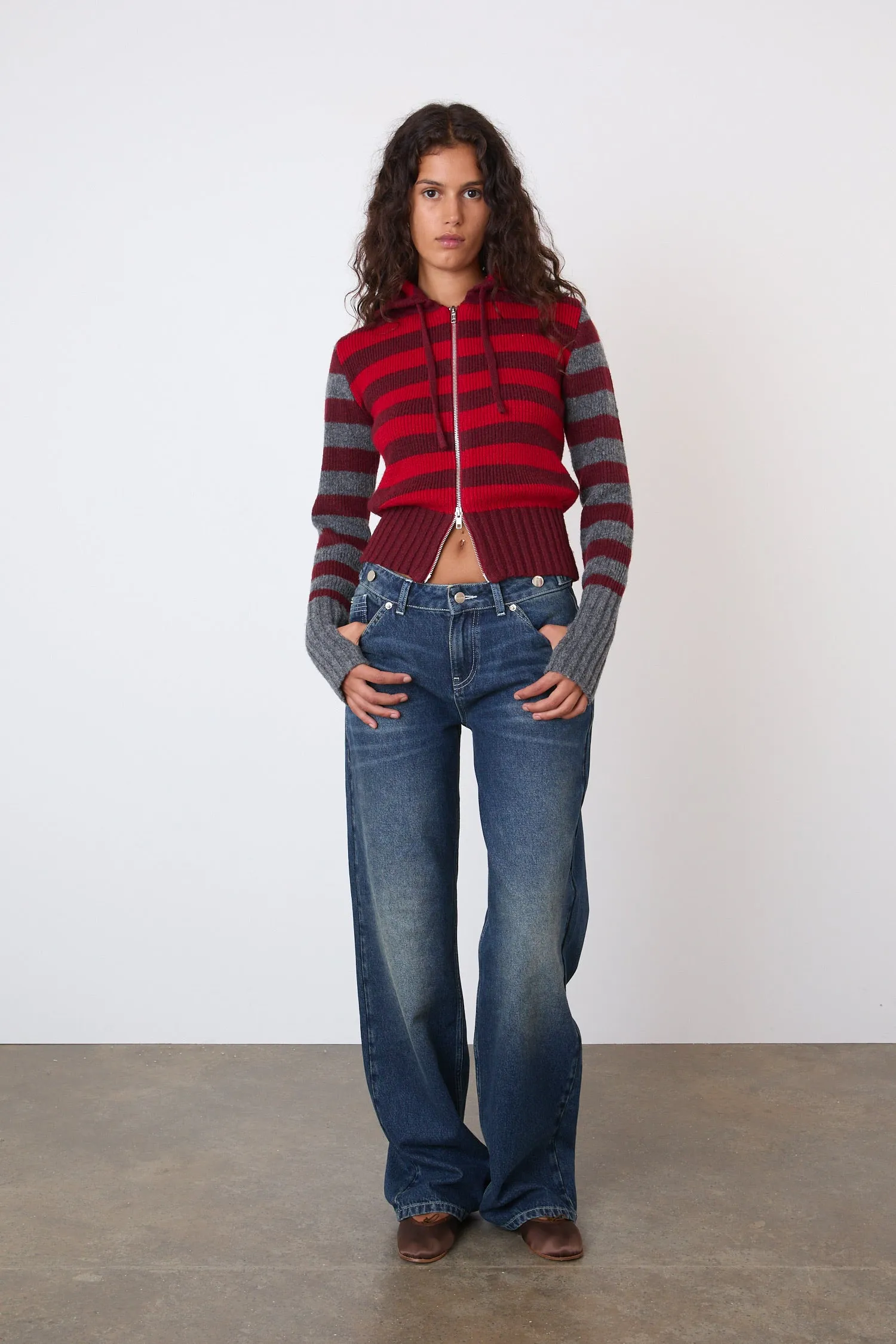 The Anita Knitted Hoodie, Burgundy Stripe sold by Peachy Den product image thumbnail 2