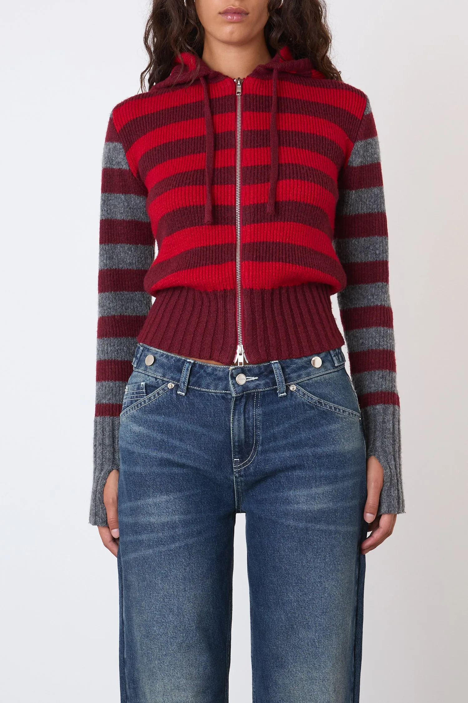 The Anita Knitted Hoodie, Burgundy Stripe sold by Peachy Den product image thumbnail 4