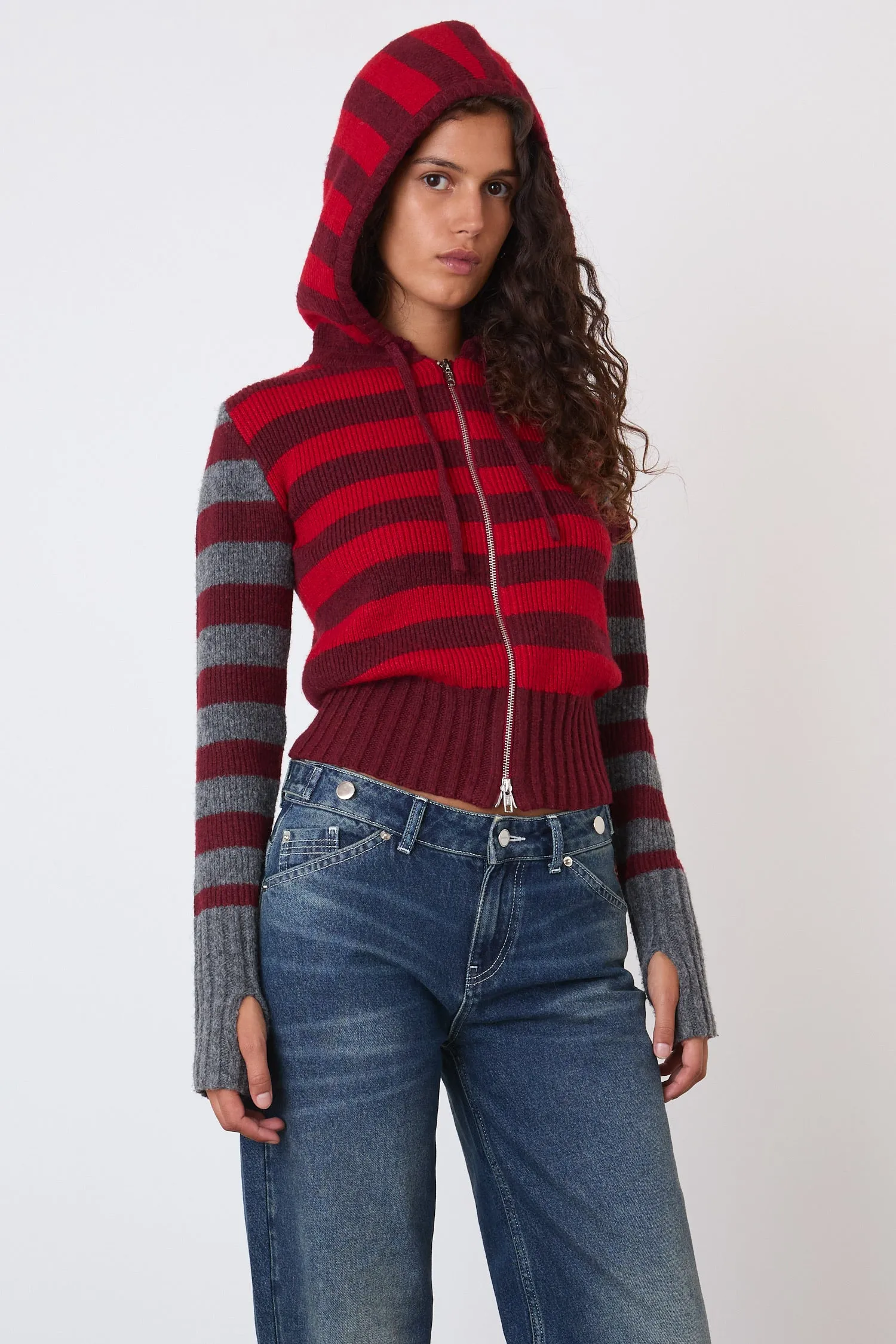 The Anita Knitted Hoodie, Burgundy Stripe sold by Peachy Den product image thumbnail 3