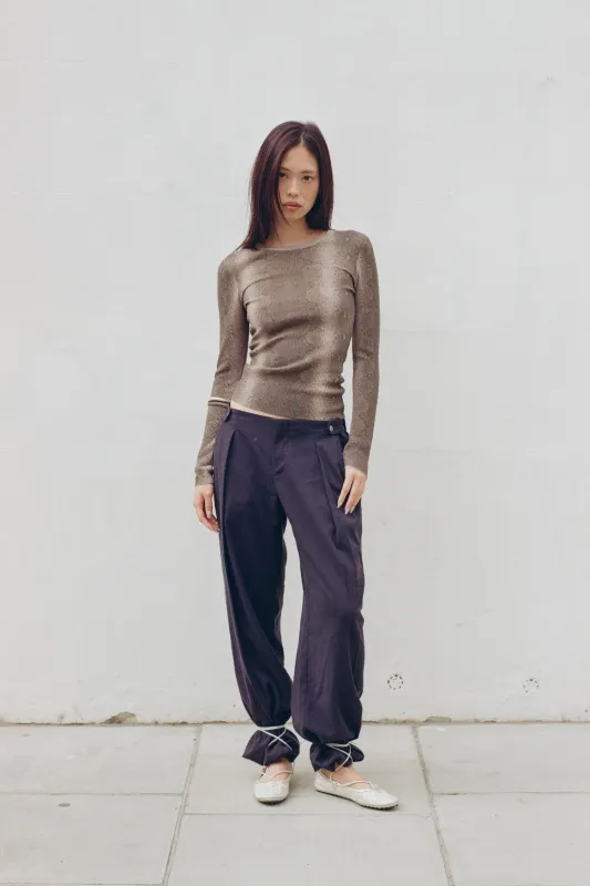 The Lulu Thermal Knit Top, Olive Python sold by Peachy Den