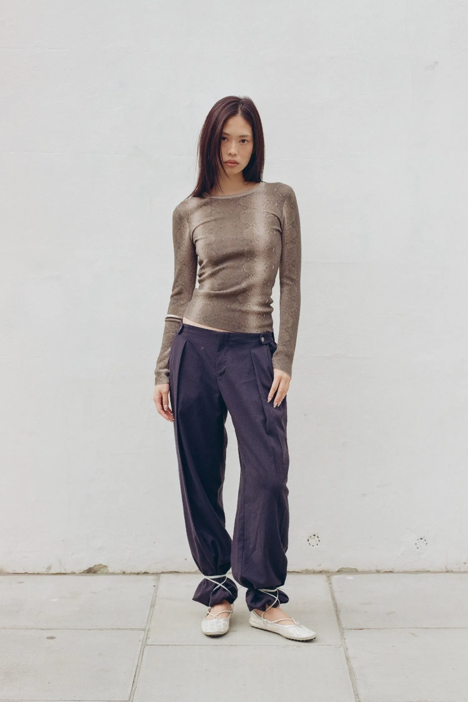 The Lulu Thermal Knit Top, Olive Python sold by Peachy Den