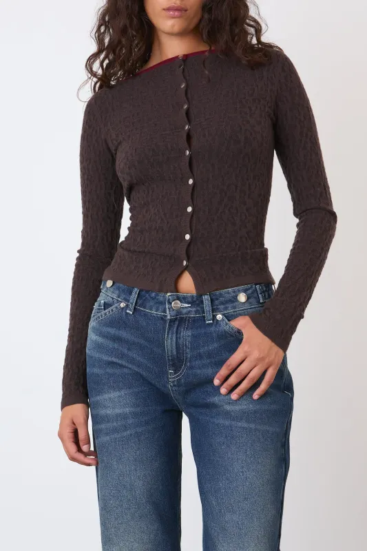 The Kitt Thermal Cardigan, Brown Leopard sold by Peachy Den