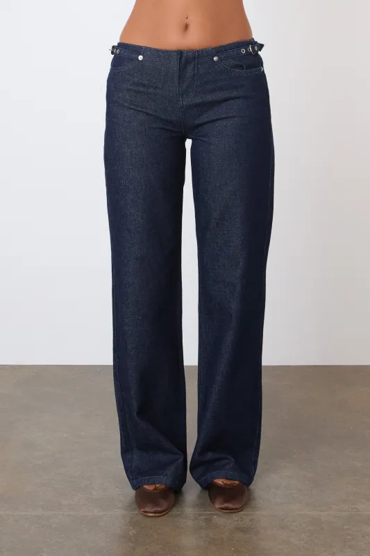 The Stevie Low Rise Jeans, Indigo Rinse sold by Peachy Den