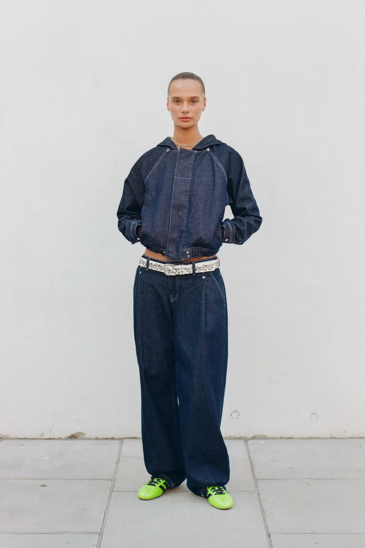 The Joan Denim Bomber Jacket, Indigo Rinse sold by Peachy Den