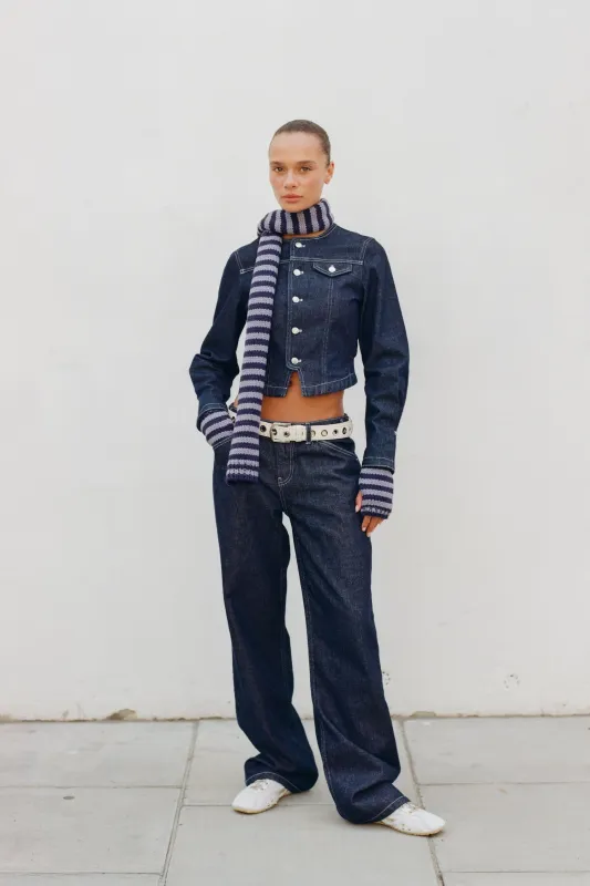 The Goldie Fitted Denim Jacket, Indigo Rinse sold by Peachy Den