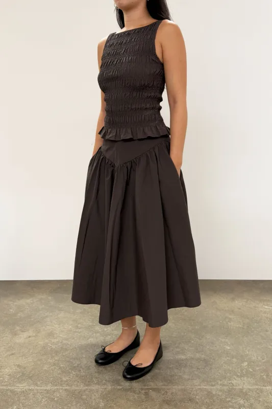 The Deba Midi Skirt, Chestnut | Liberty London Exclusive sold by Peachy Den