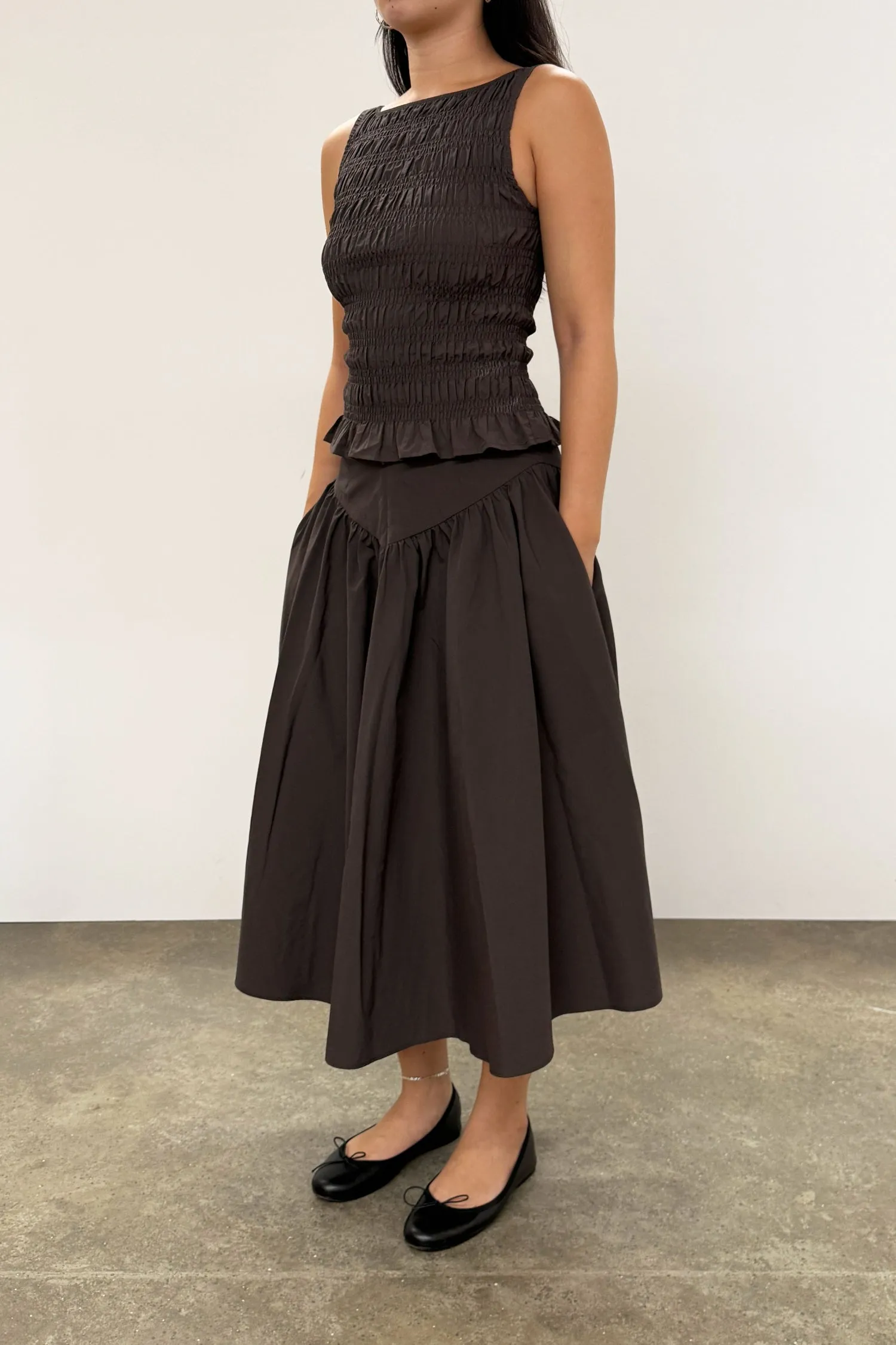 The Deba Midi Skirt, Chestnut | Liberty London Exclusive sold by Peachy Den