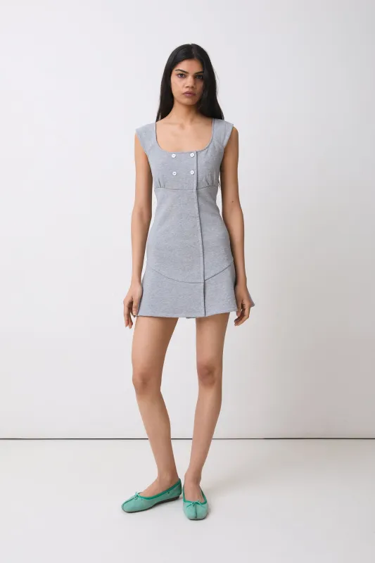 Joni Button Dress, Grey Marl made by Peachy Den