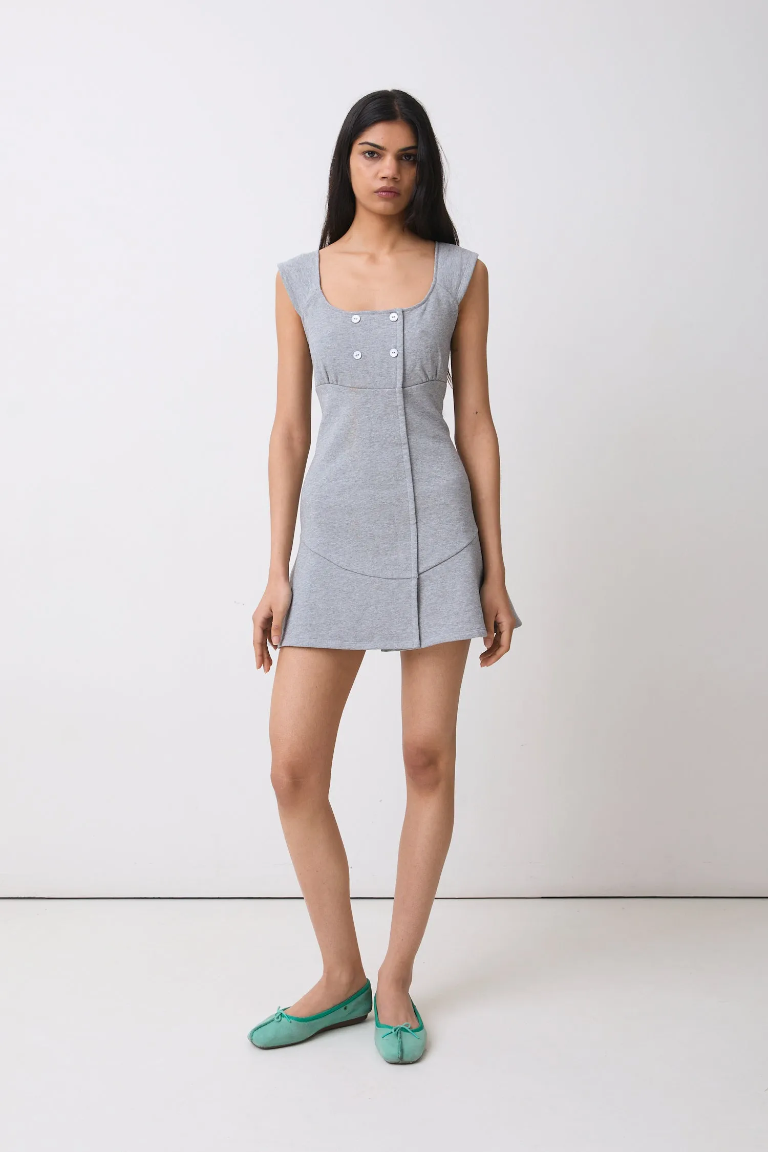 Joni Button Dress, Grey Marl sold by Peachy Den
