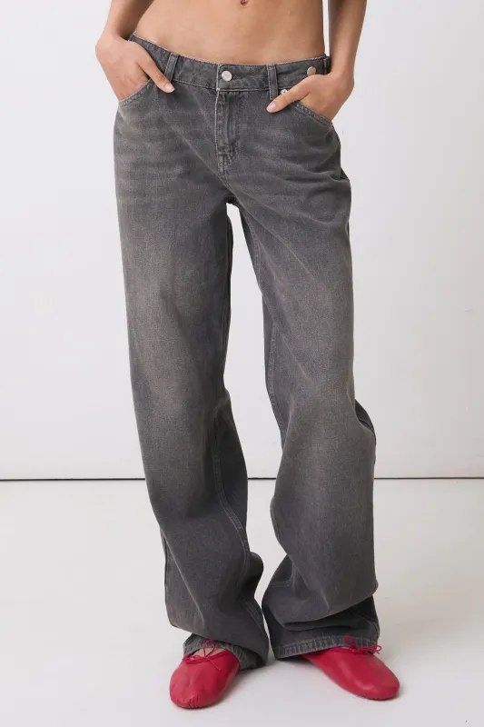 The Goldie Relaxed Leg Jeans, Grey Wash sold by Peachy Den