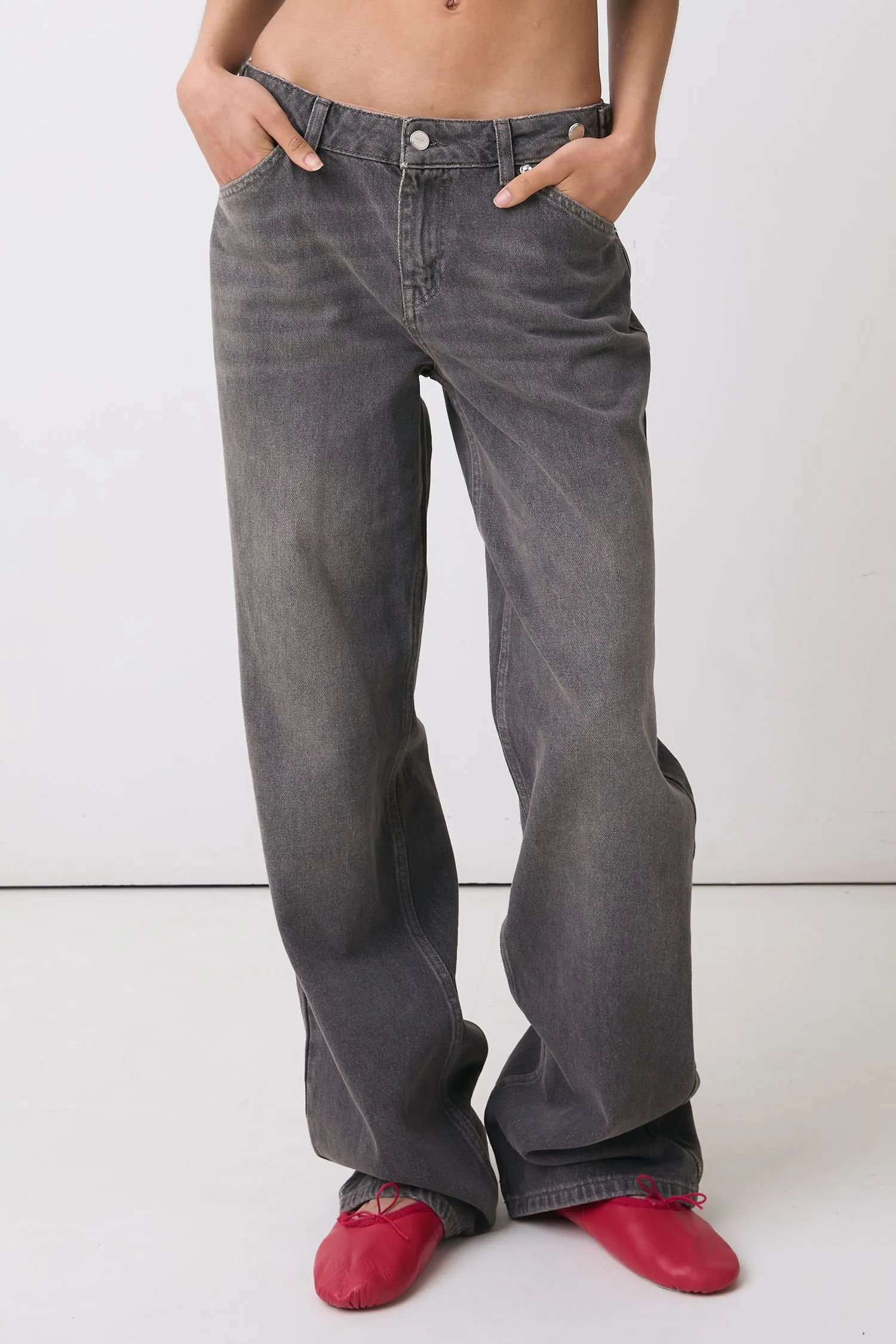 The Goldie Relaxed Leg Jeans, Grey Wash sold by Peachy Den