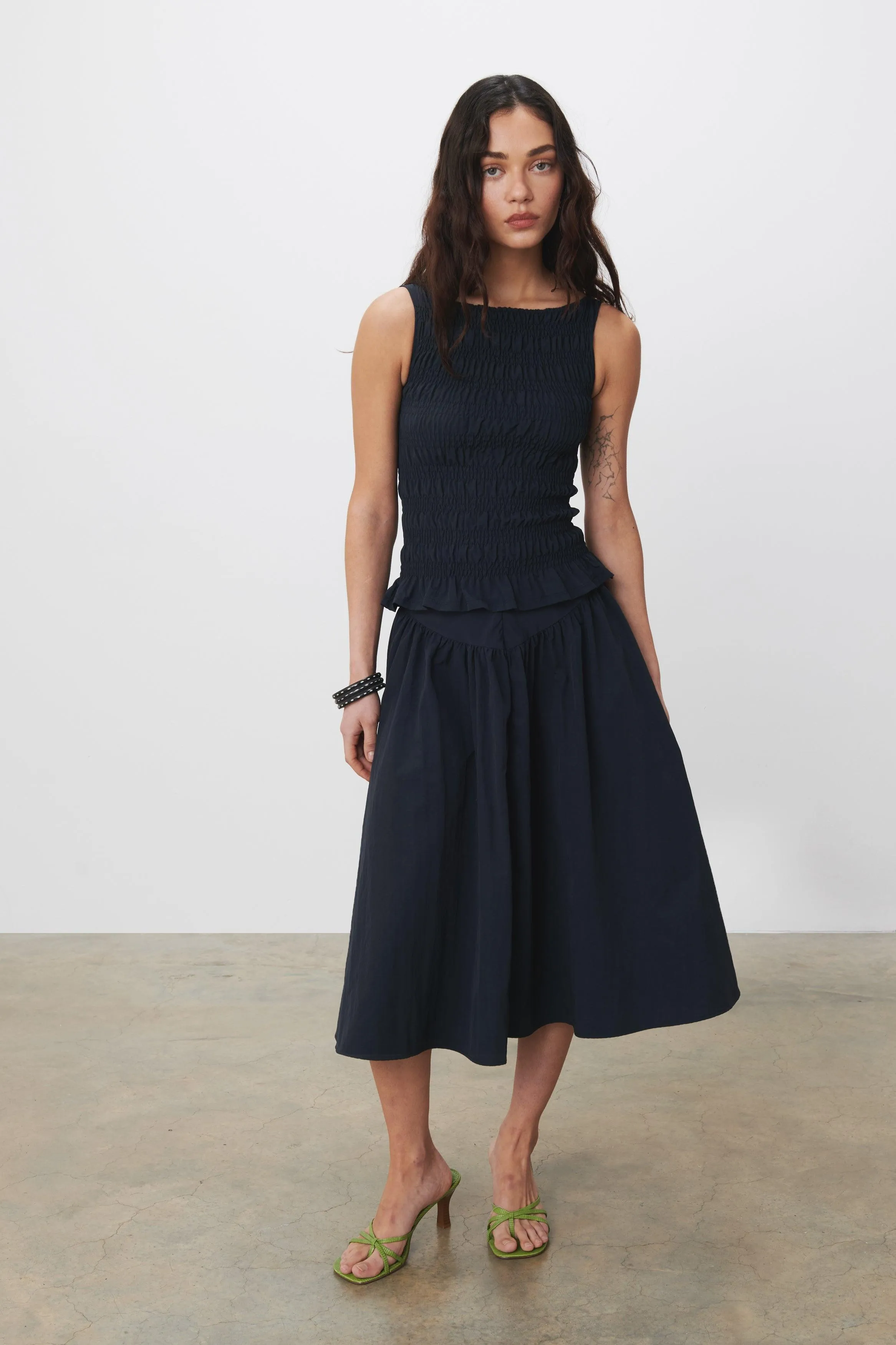 The Deba Midi Skirt, Navy | Parallel