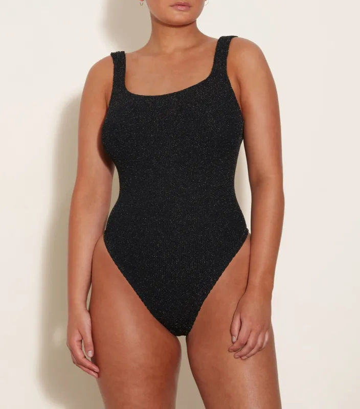 Square Neck Lurex Swim - Black/Gold sold by Hunza G