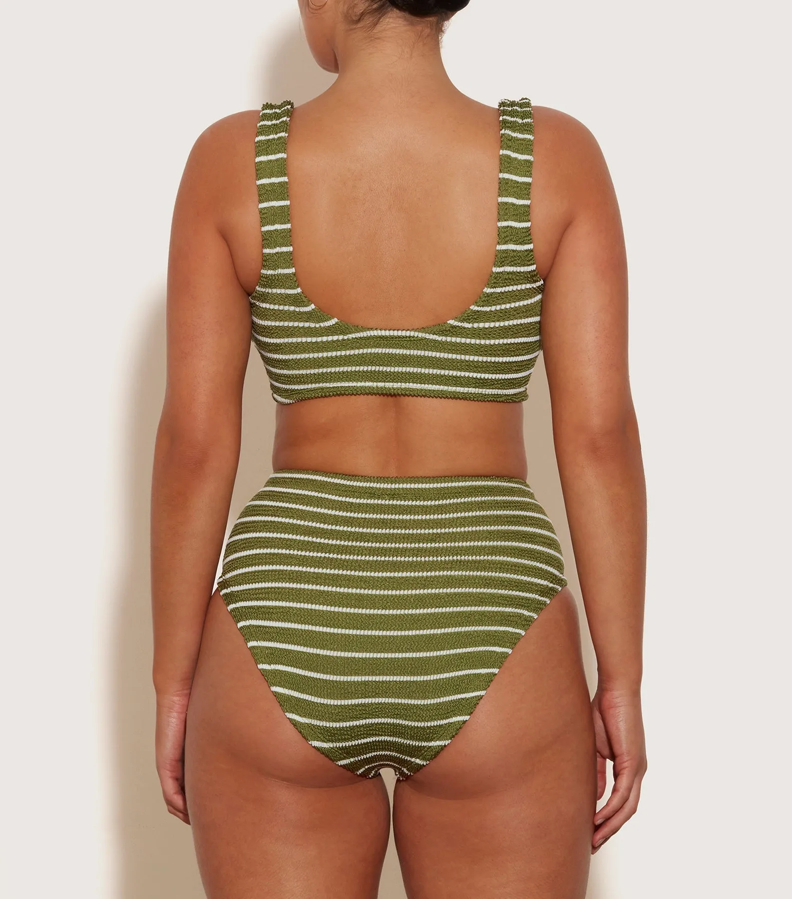 Nadine Bikini With Tonal Hoops - Metallic Moss/White Stripe sold by Hunza G product image thumbnail 4