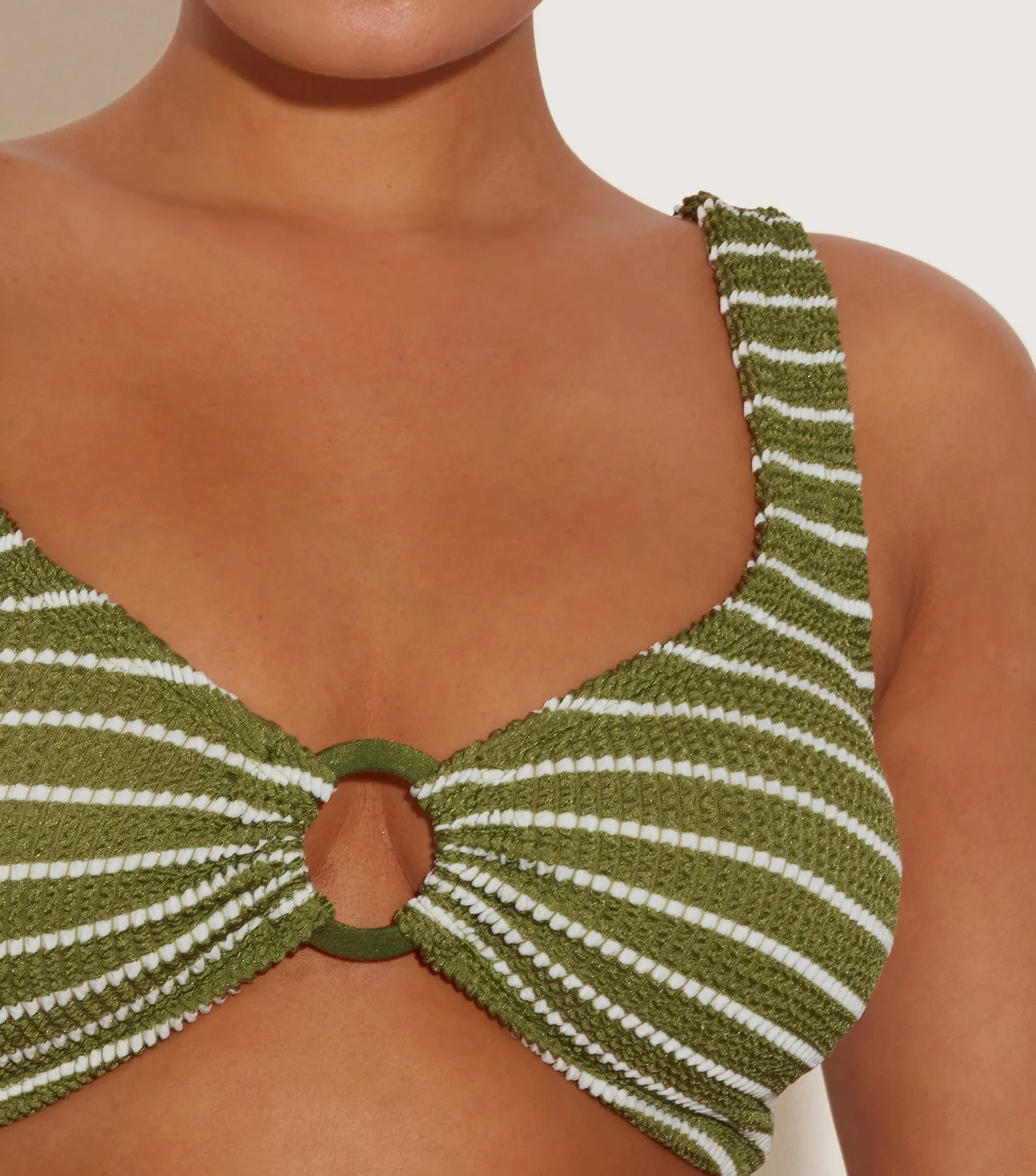 Nadine Bikini With Tonal Hoops - Metallic Moss/White Stripe sold by Hunza G product image thumbnail 5