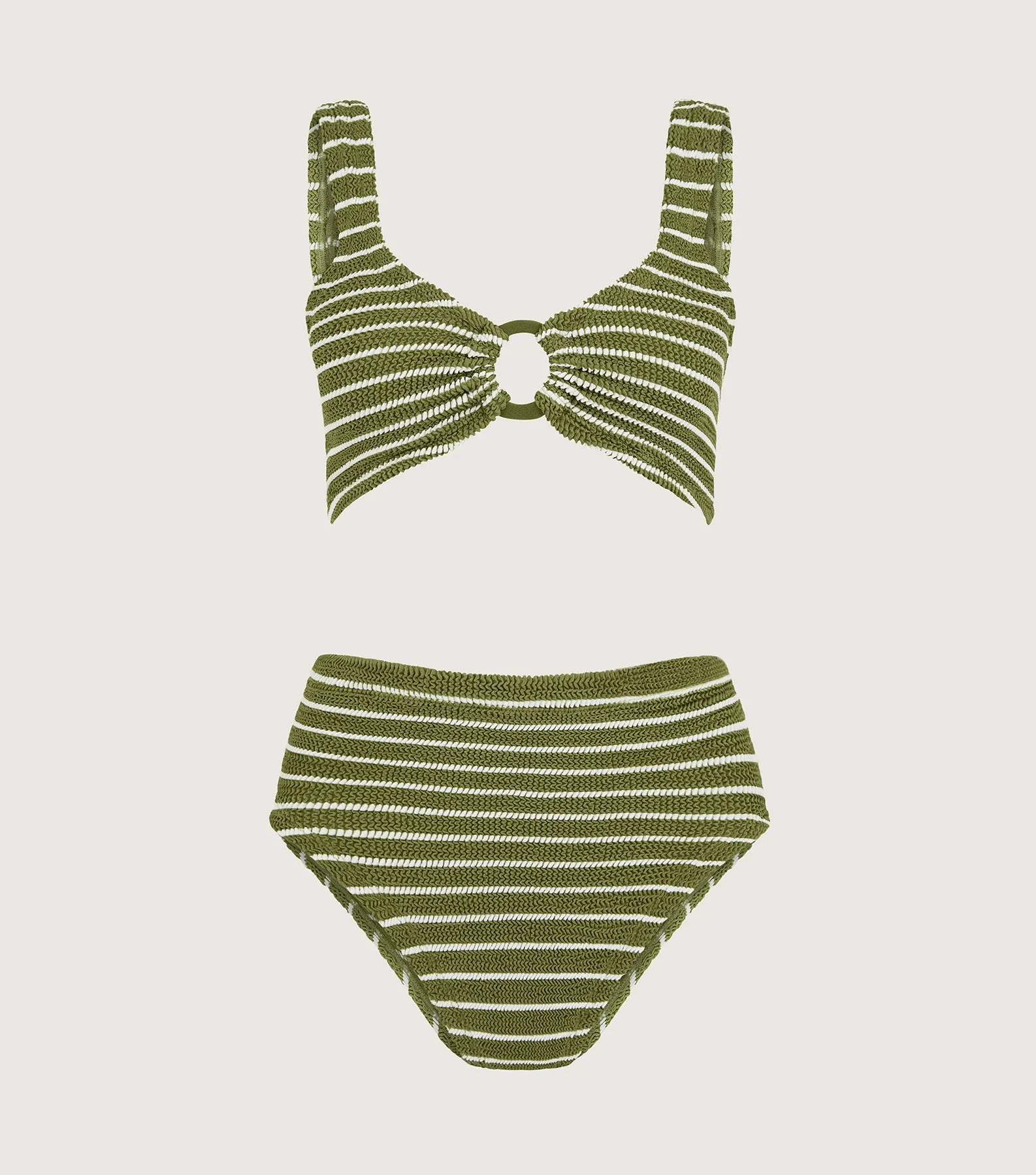 Nadine Bikini With Tonal Hoops - Metallic Moss/White Stripe sold by Hunza G product image thumbnail 3